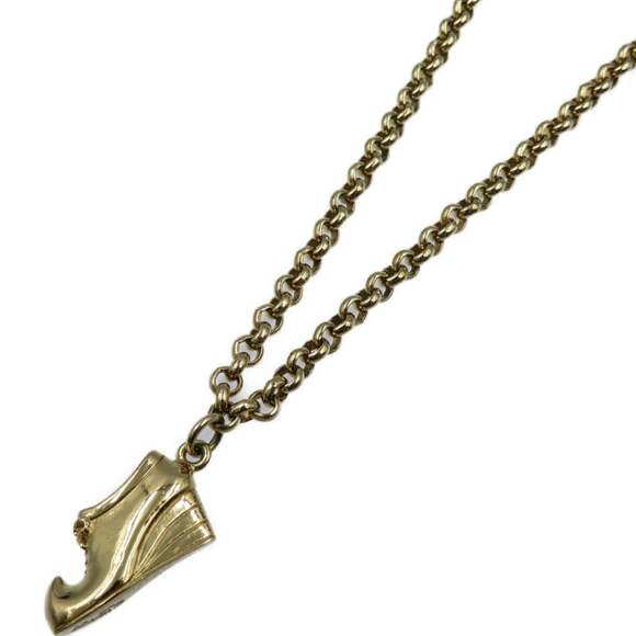 Excellent condition Salvatore Ferragamo vintage metal gold shoe motif necklac...